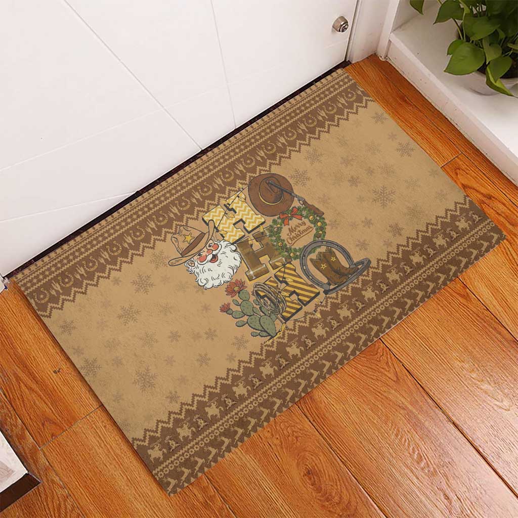 Western Cowboy Christmas Rubber Doormat Cowboy Santa Ho Ho Ho Retro - Wonder Print Shop