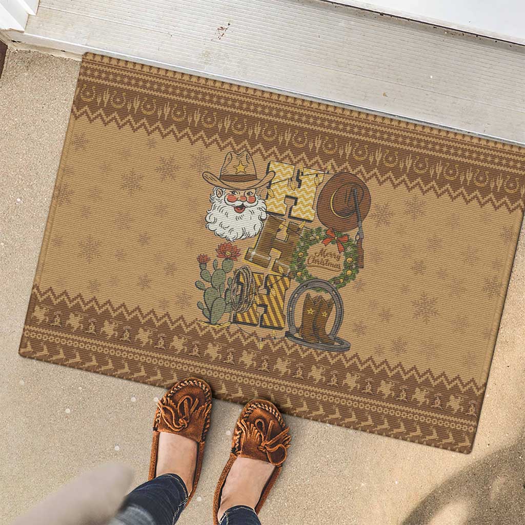 Western Cowboy Christmas Rubber Doormat Cowboy Santa Ho Ho Ho Retro - Wonder Print Shop
