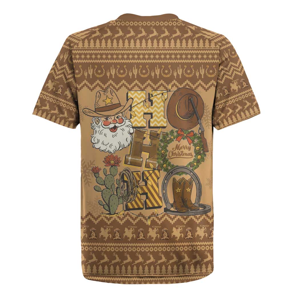 Western Cowboy Christmas Rugby Jersey Cowboy Santa Ho Ho Ho Retro - Wonder Print Shop