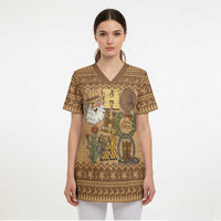 Western Cowboy Christmas Scrub Top Cowboy Santa Ho Ho Ho Retro - Wonder Print Shop