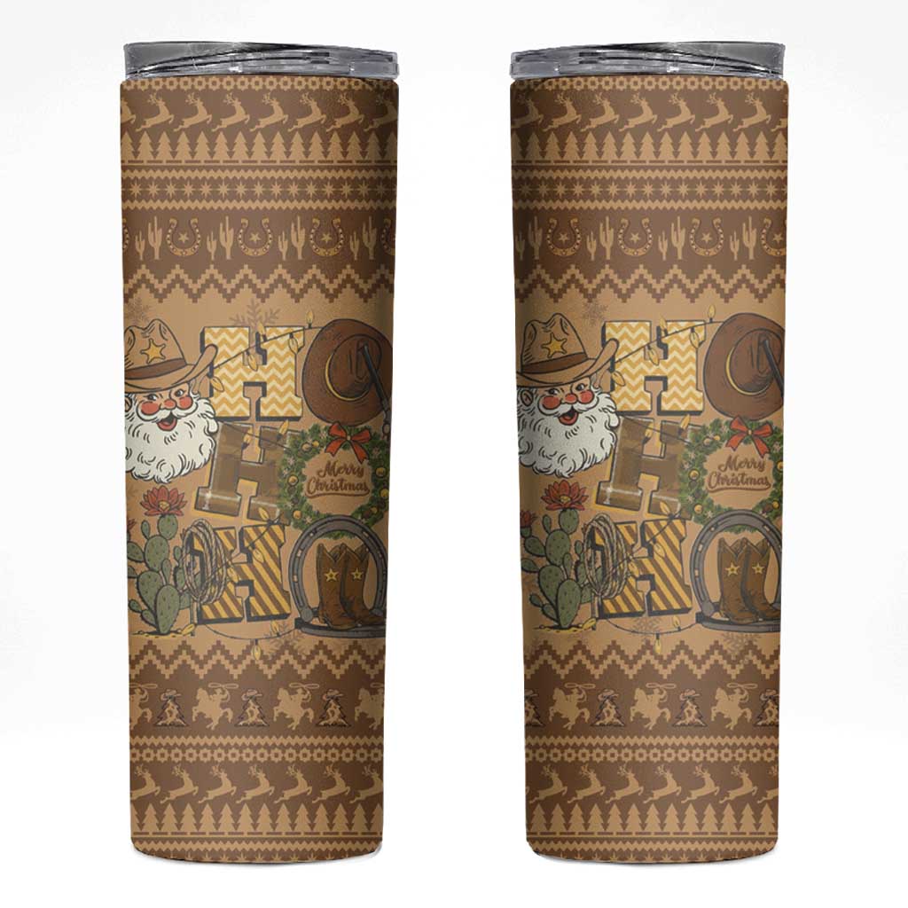 Western Cowboy Christmas Skinny Tumbler Cowboy Santa Ho Ho Ho Retro - Wonder Print Shop