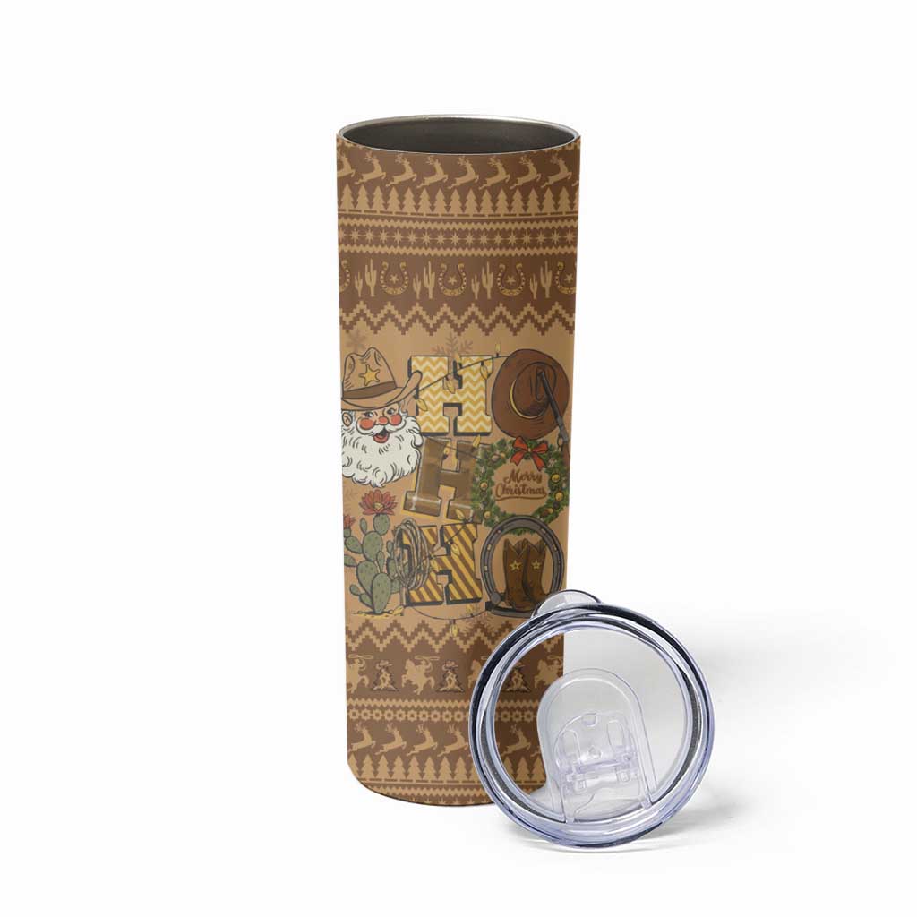 Western Cowboy Christmas Skinny Tumbler Cowboy Santa Ho Ho Ho Retro - Wonder Print Shop