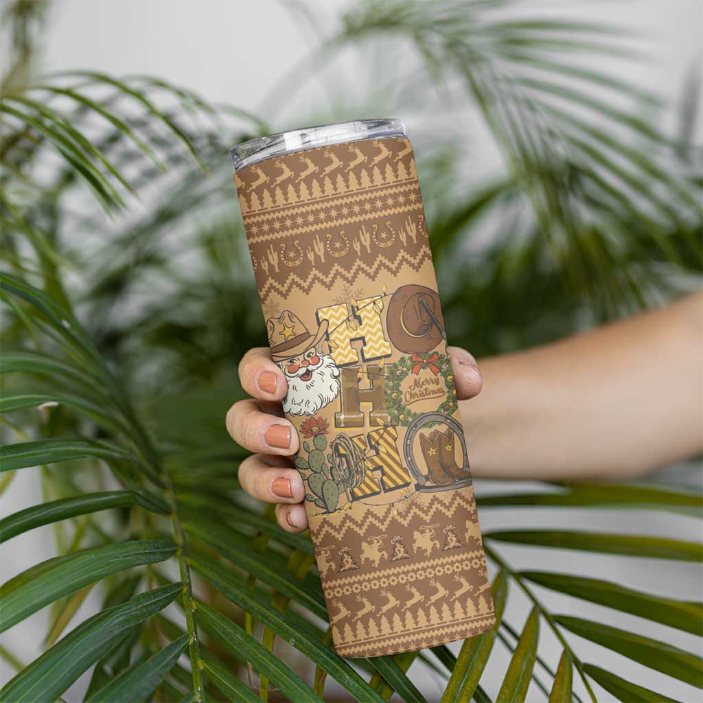 Western Cowboy Christmas Skinny Tumbler Cowboy Santa Ho Ho Ho Retro - Wonder Print Shop