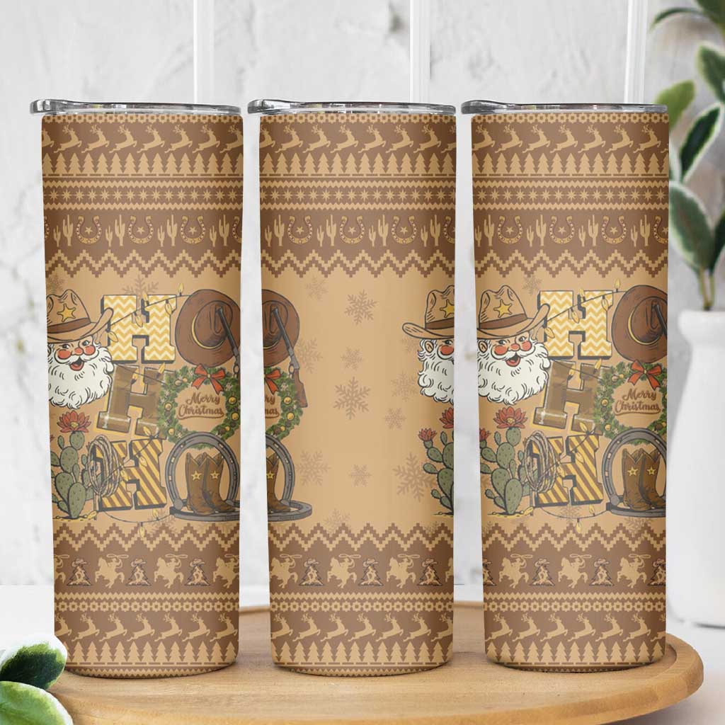 Western Cowboy Christmas Skinny Tumbler Cowboy Santa Ho Ho Ho Retro - Wonder Print Shop