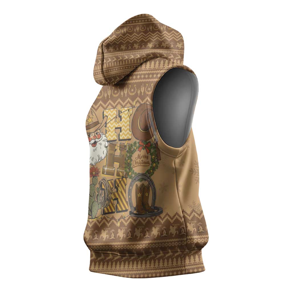 Western Cowboy Christmas Sleeveless Hoodie Cowboy Santa Ho Ho Ho Retro - Wonder Print Shop