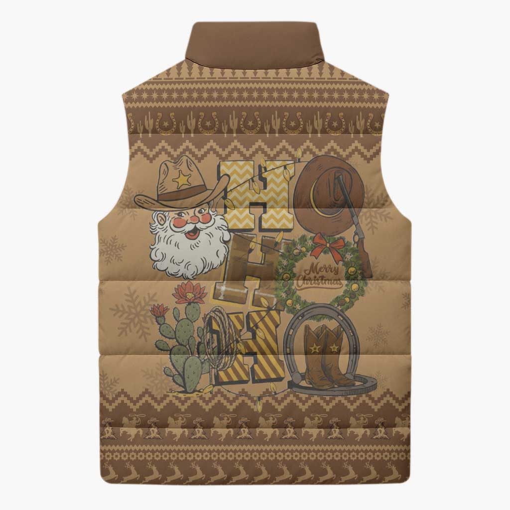 Western Cowboy Christmas Sleeveless Puffer Jacket Cowboy Santa Ho Ho Ho Retro - Wonder Print Shop
