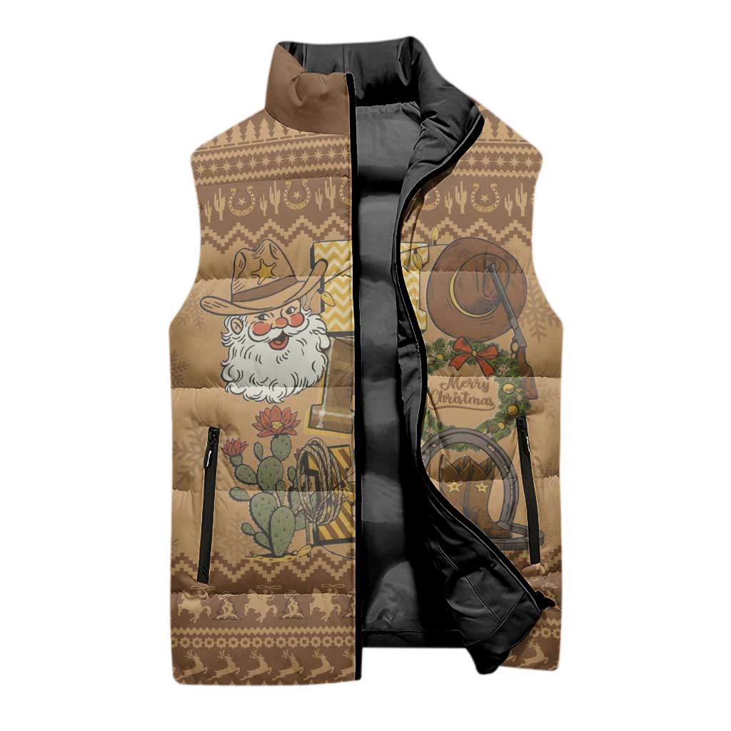 Western Cowboy Christmas Sleeveless Puffer Jacket Cowboy Santa Ho Ho Ho Retro - Wonder Print Shop