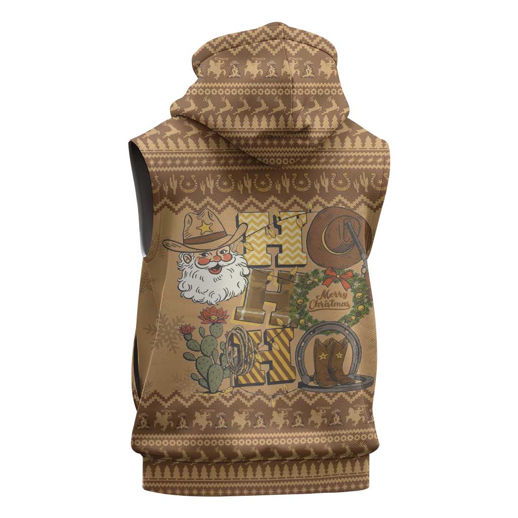 Western Cowboy Christmas Sleeveless Zip Hoodie Cowboy Santa Ho Ho Ho Retro - Wonder Print Shop