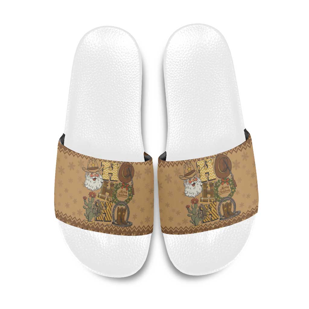 Western Cowboy Christmas Slide Sandals Cowboy Santa Ho Ho Ho Retro - Wonder Print Shop