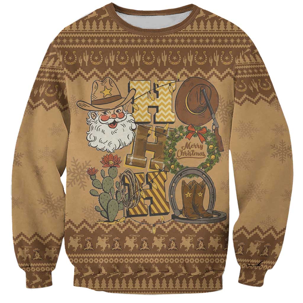Western Cowboy Christmas Sweatshirt Cowboy Santa Ho Ho Ho Retro - Wonder Print Shop