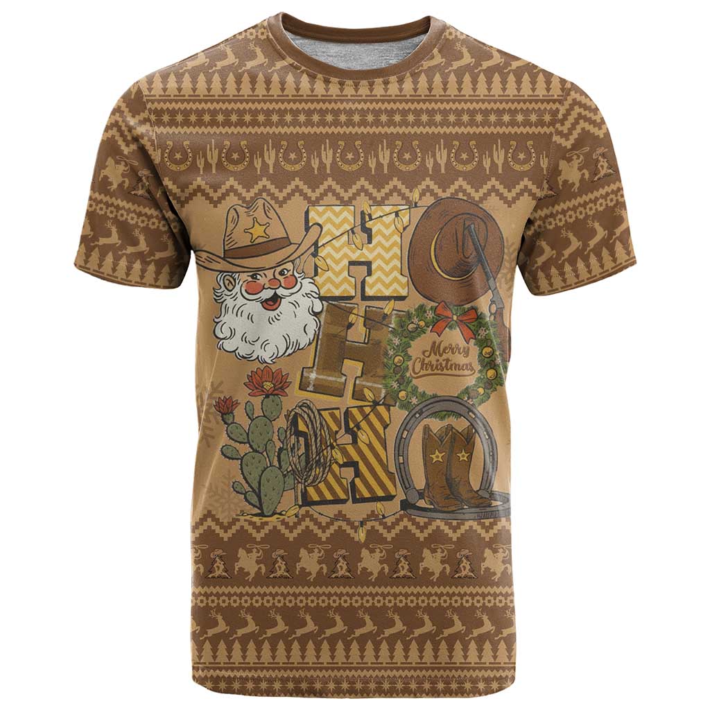 Western Cowboy Christmas T Shirt Cowboy Santa Ho Ho Ho Retro - Wonder Print Shop