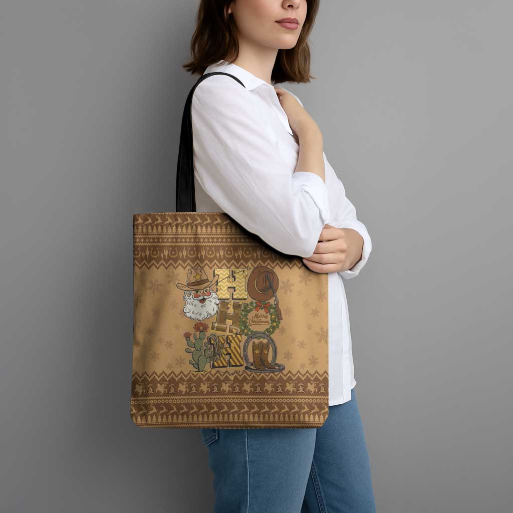 Western Cowboy Christmas Tote Bag Cowboy Santa Ho Ho Ho Retro - Wonder Print Shop