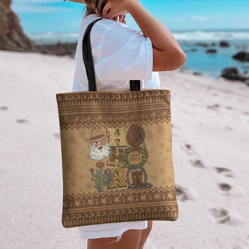Western Cowboy Christmas Tote Bag Cowboy Santa Ho Ho Ho Retro - Wonder Print Shop