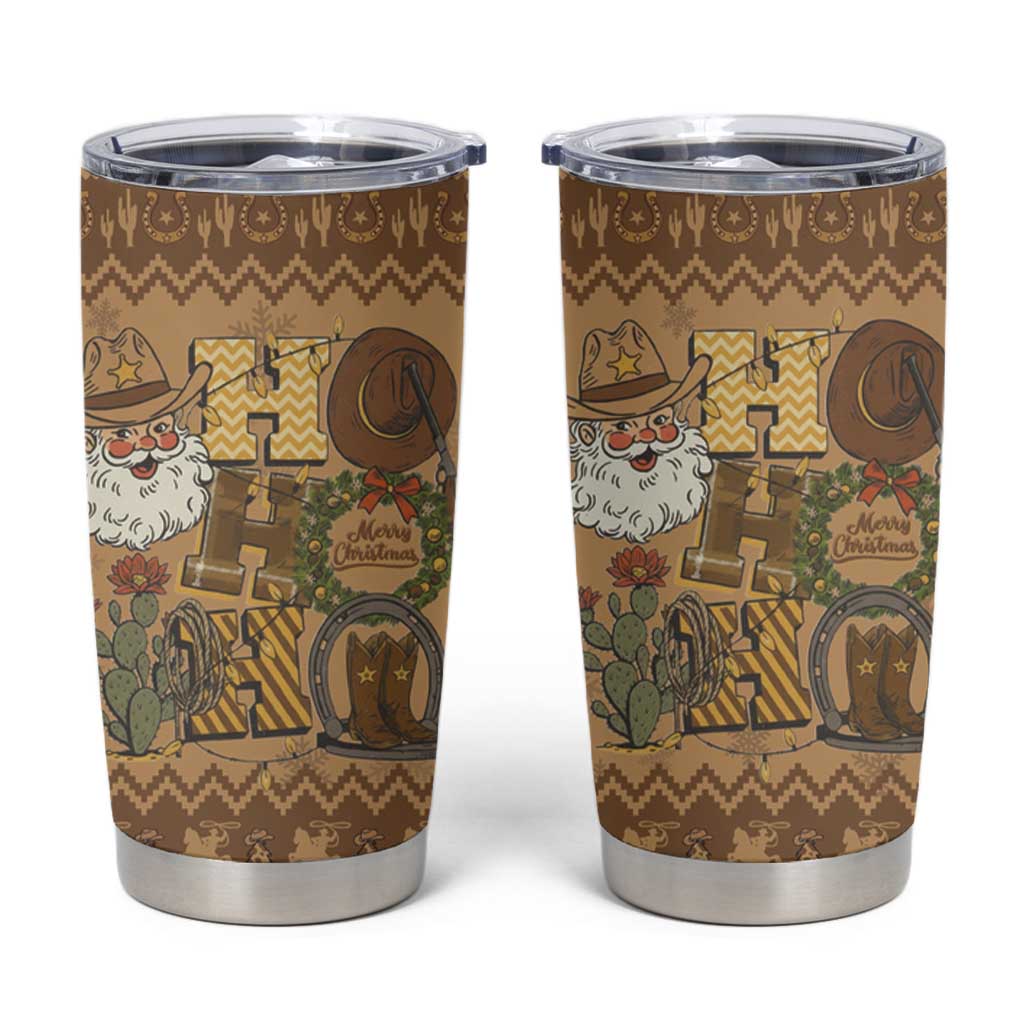Western Cowboy Christmas Tumbler Cup Cowboy Santa Ho Ho Ho Retro - Wonder Print Shop
