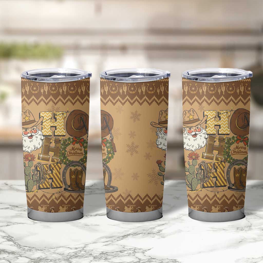 Western Cowboy Christmas Tumbler Cup Cowboy Santa Ho Ho Ho Retro - Wonder Print Shop
