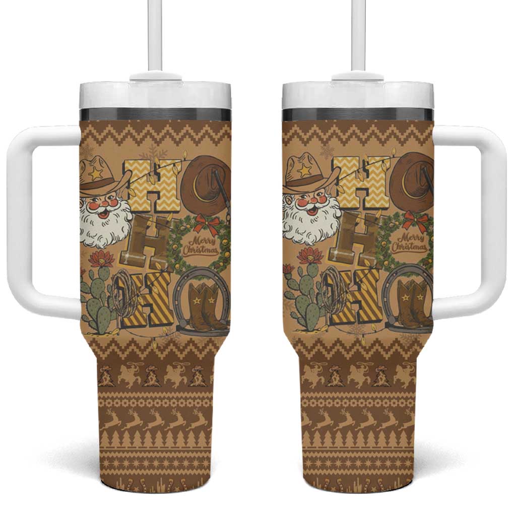 Western Cowboy Christmas Tumbler With Handle Cowboy Santa Ho Ho Ho Retro - Wonder Print Shop