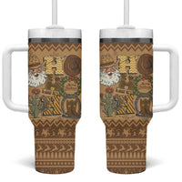 Western Cowboy Christmas Tumbler With Handle Cowboy Santa Ho Ho Ho Retro - Wonder Print Shop