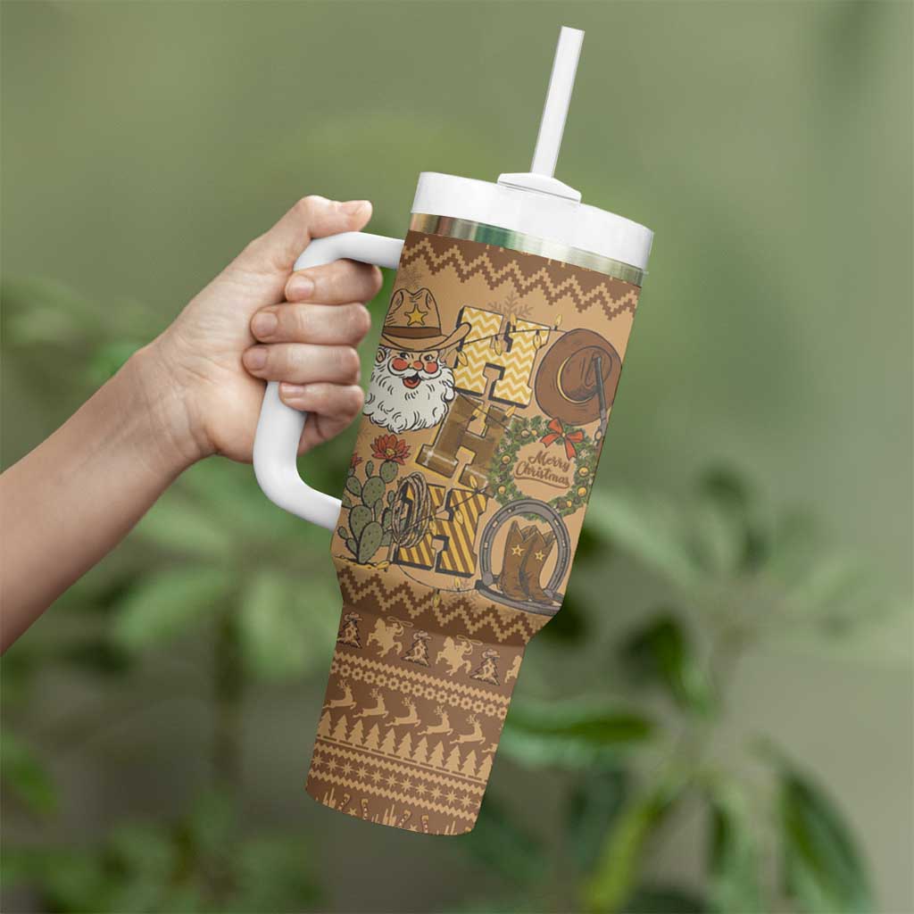 Western Cowboy Christmas Tumbler With Handle Cowboy Santa Ho Ho Ho Retro - Wonder Print Shop