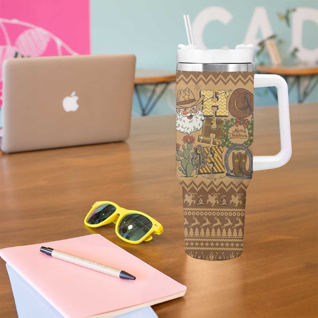 Western Cowboy Christmas Tumbler With Handle Cowboy Santa Ho Ho Ho Retro - Wonder Print Shop