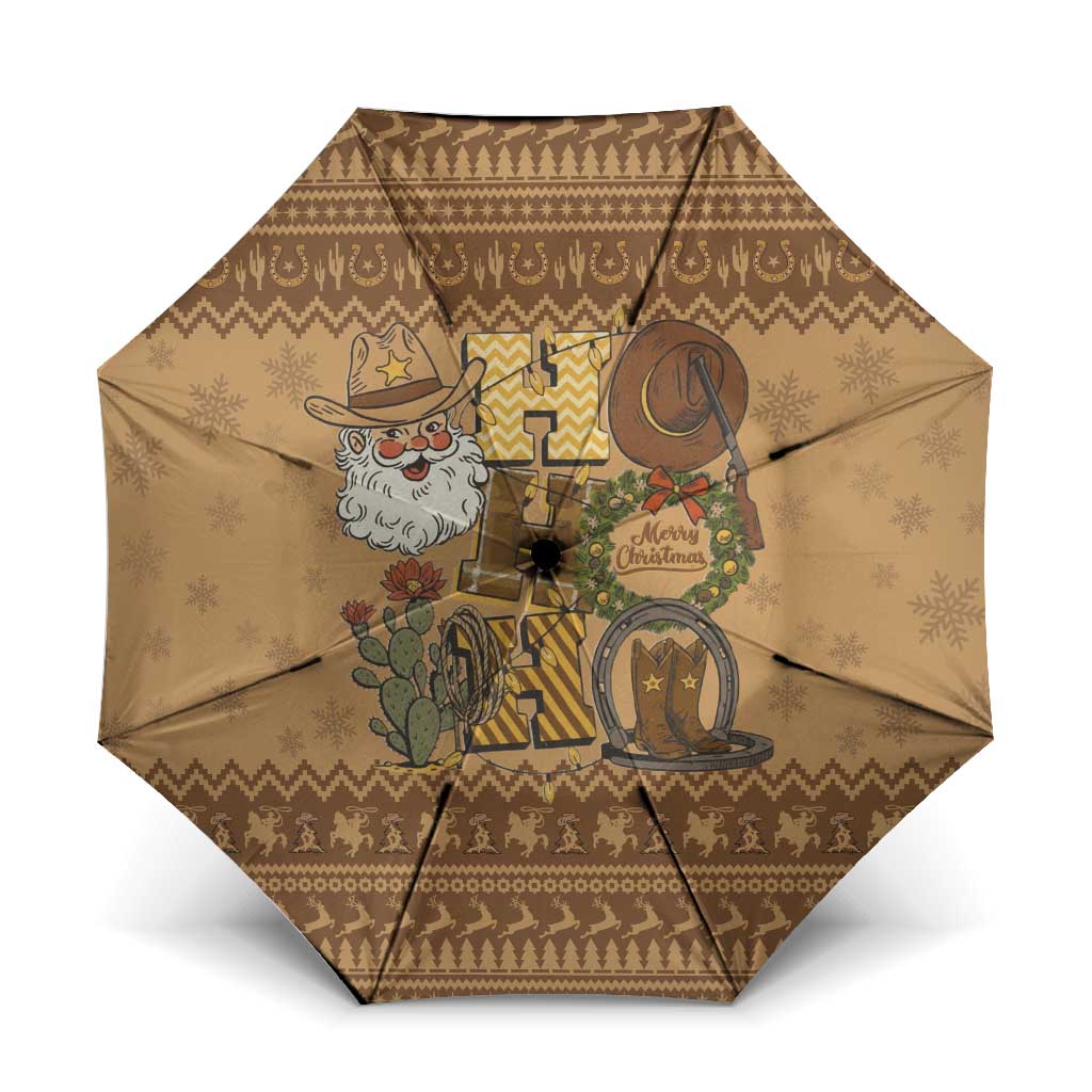 Western Cowboy Christmas Umbrella Cowboy Santa Ho Ho Ho Retro - Wonder Print Shop