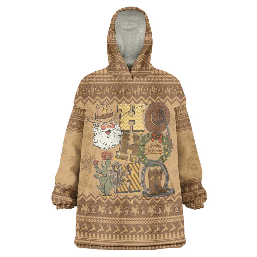 Western Cowboy Christmas Wearable Blanket Hoodie Cowboy Santa Ho Ho Ho Retro - Wonder Print Shop