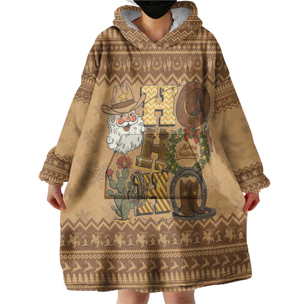 Western Cowboy Christmas Wearable Blanket Hoodie Cowboy Santa Ho Ho Ho Retro - Wonder Print Shop