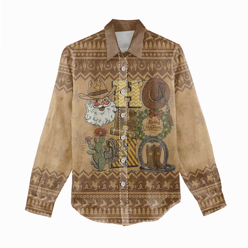 Western Cowboy Christmas Women Casual Shirt Cowboy Santa Ho Ho Ho Retro - Wonder Print Shop