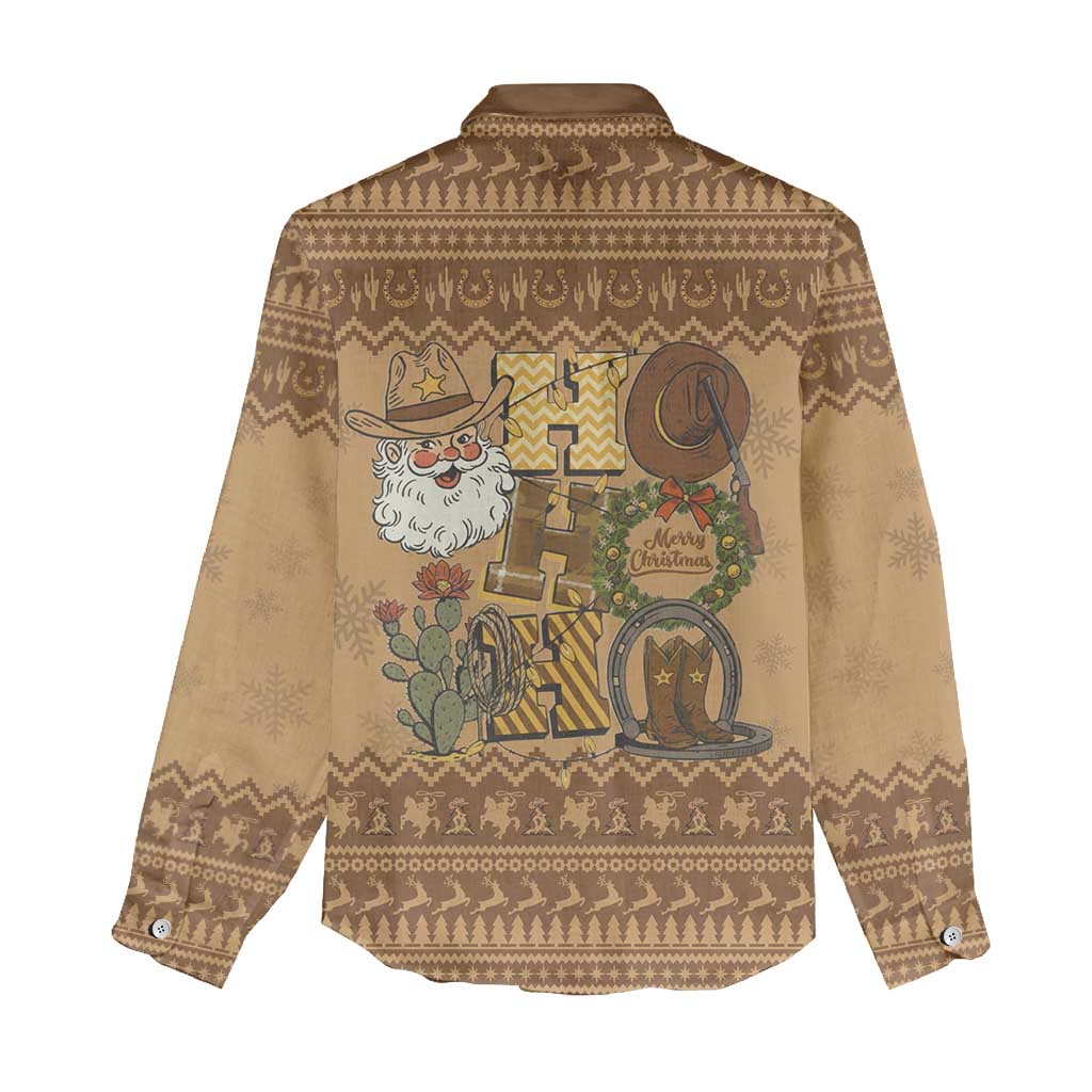 Western Cowboy Christmas Women Casual Shirt Cowboy Santa Ho Ho Ho Retro - Wonder Print Shop