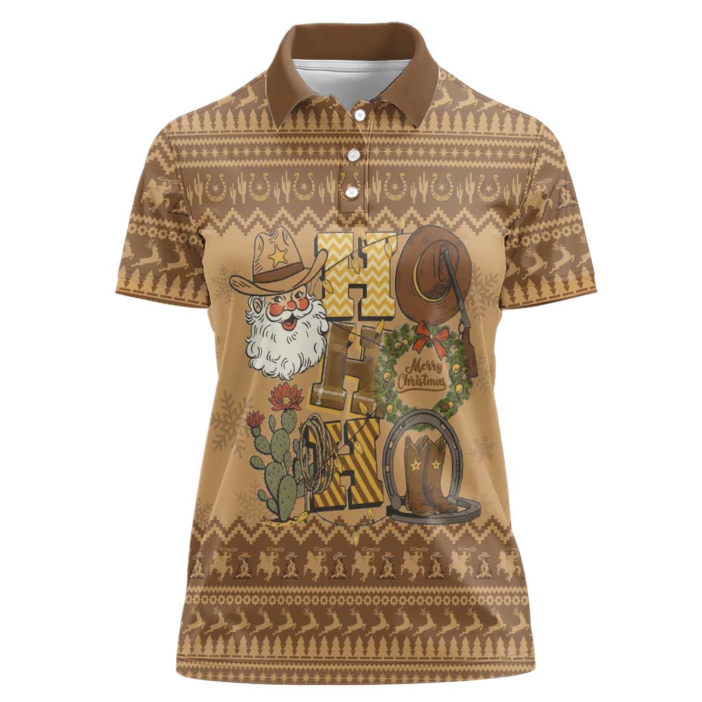 Western Cowboy Christmas Women Polo Shirt Cowboy Santa Ho Ho Ho Retro - Wonder Print Shop