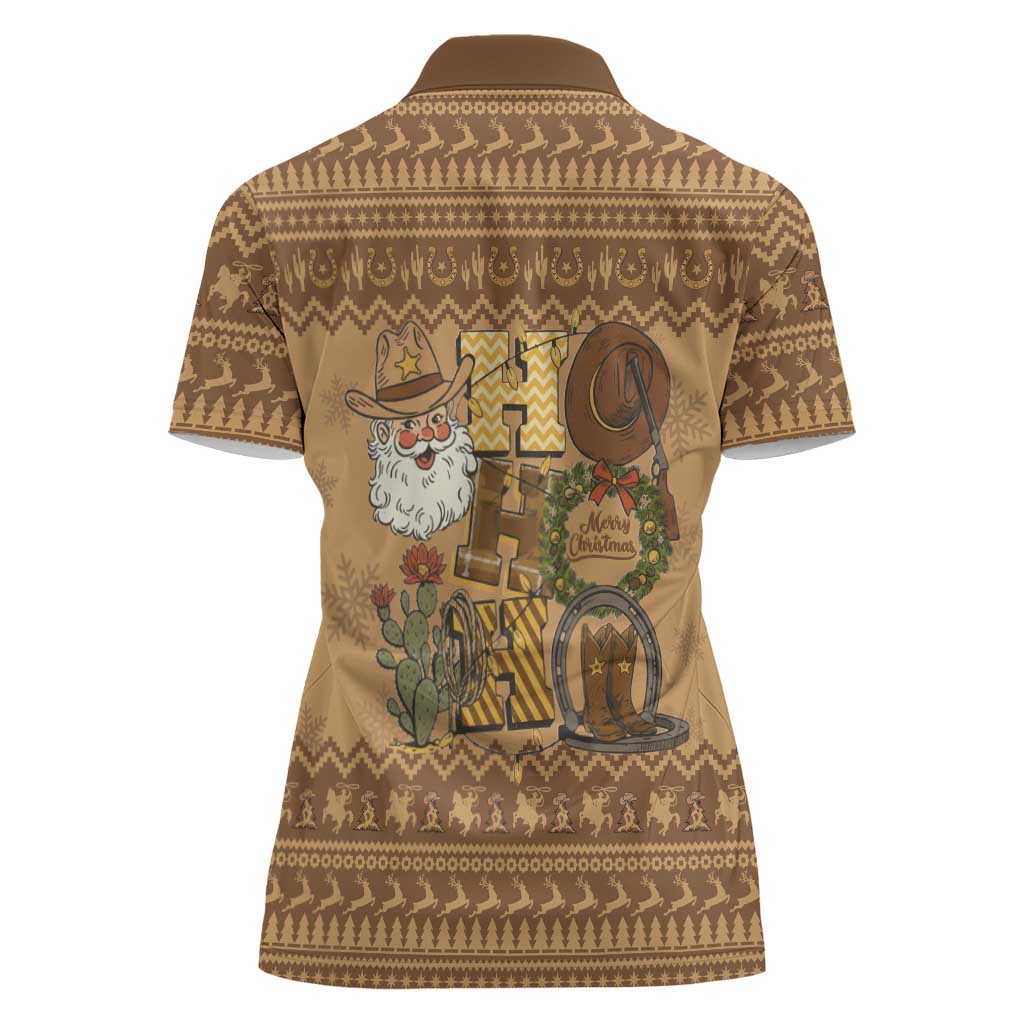 Western Cowboy Christmas Women Polo Shirt Cowboy Santa Ho Ho Ho Retro - Wonder Print Shop