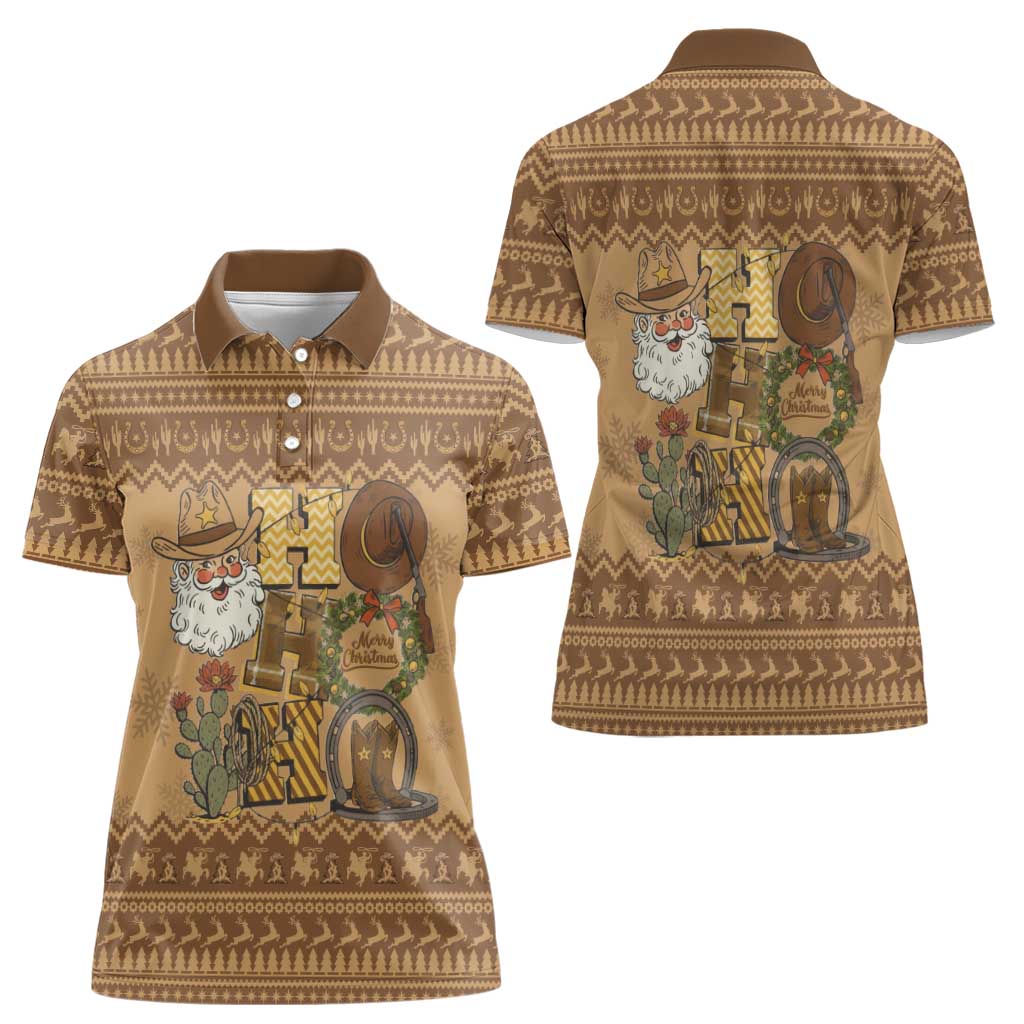 Western Cowboy Christmas Women Polo Shirt Cowboy Santa Ho Ho Ho Retro - Wonder Print Shop