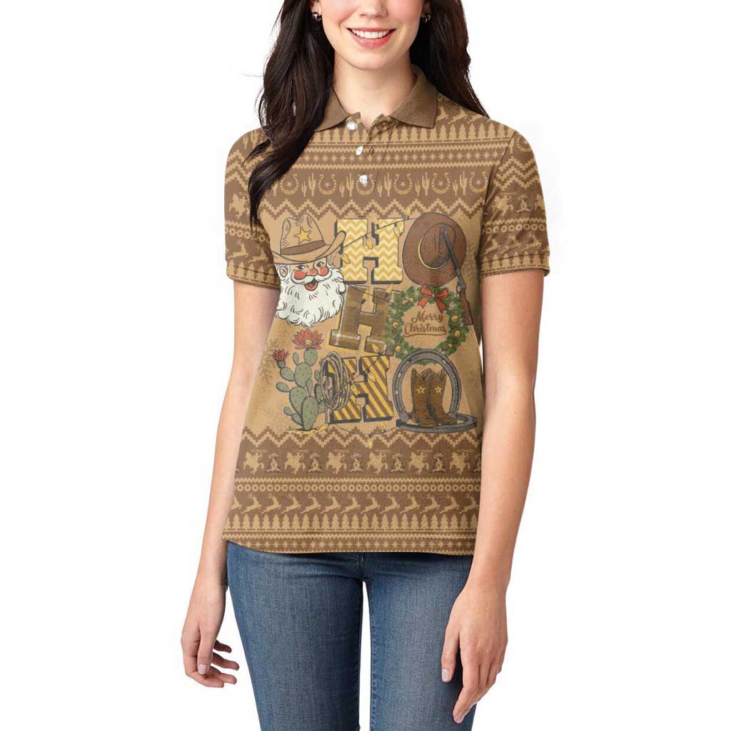 Western Cowboy Christmas Women Polo Shirt Cowboy Santa Ho Ho Ho Retro - Wonder Print Shop