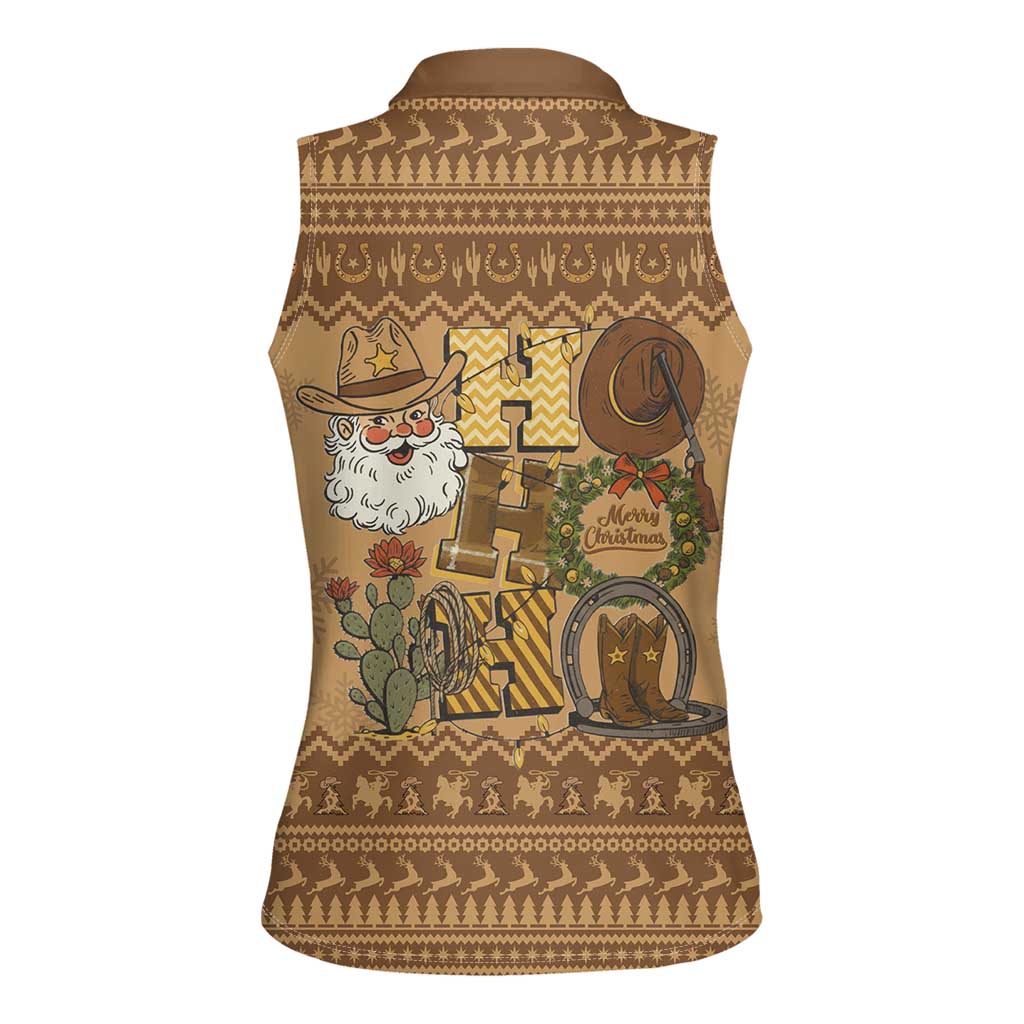 Western Cowboy Christmas Women Sleeveless Polo Shirt Cowboy Santa Ho Ho Ho Retro - Wonder Print Shop