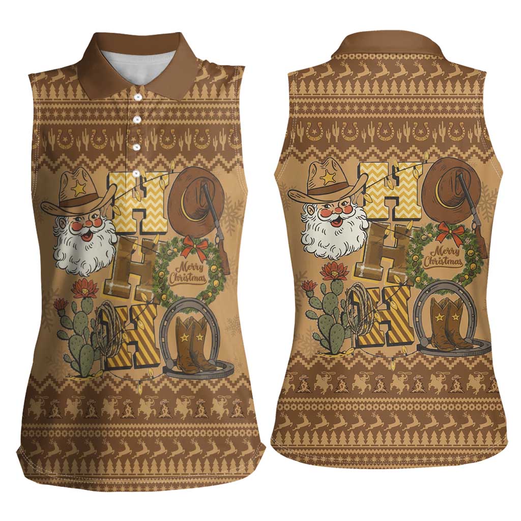 Western Cowboy Christmas Women Sleeveless Polo Shirt Cowboy Santa Ho Ho Ho Retro - Wonder Print Shop