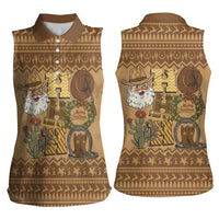 Western Cowboy Christmas Women Sleeveless Polo Shirt Cowboy Santa Ho Ho Ho Retro - Wonder Print Shop
