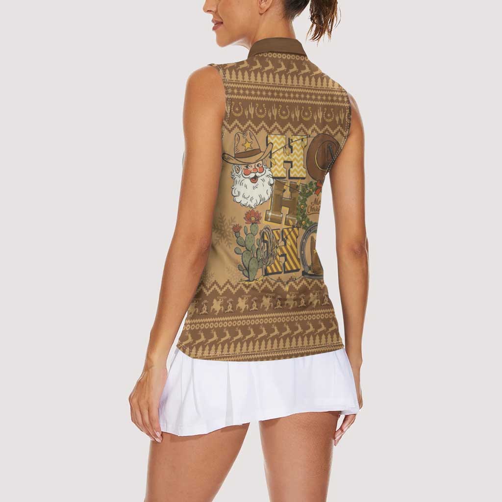 Western Cowboy Christmas Women Sleeveless Polo Shirt Cowboy Santa Ho Ho Ho Retro - Wonder Print Shop