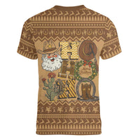 Western Cowboy Christmas Women V-Neck T-Shirt Cowboy Santa Ho Ho Ho Retro - Wonder Print Shop