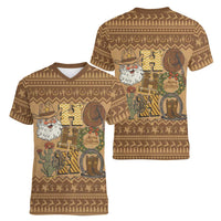 Western Cowboy Christmas Women V-Neck T-Shirt Cowboy Santa Ho Ho Ho Retro - Wonder Print Shop