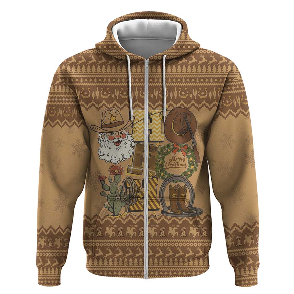 Western Cowboy Christmas Zip Hoodie Cowboy Santa Ho Ho Ho Retro - Wonder Print Shop