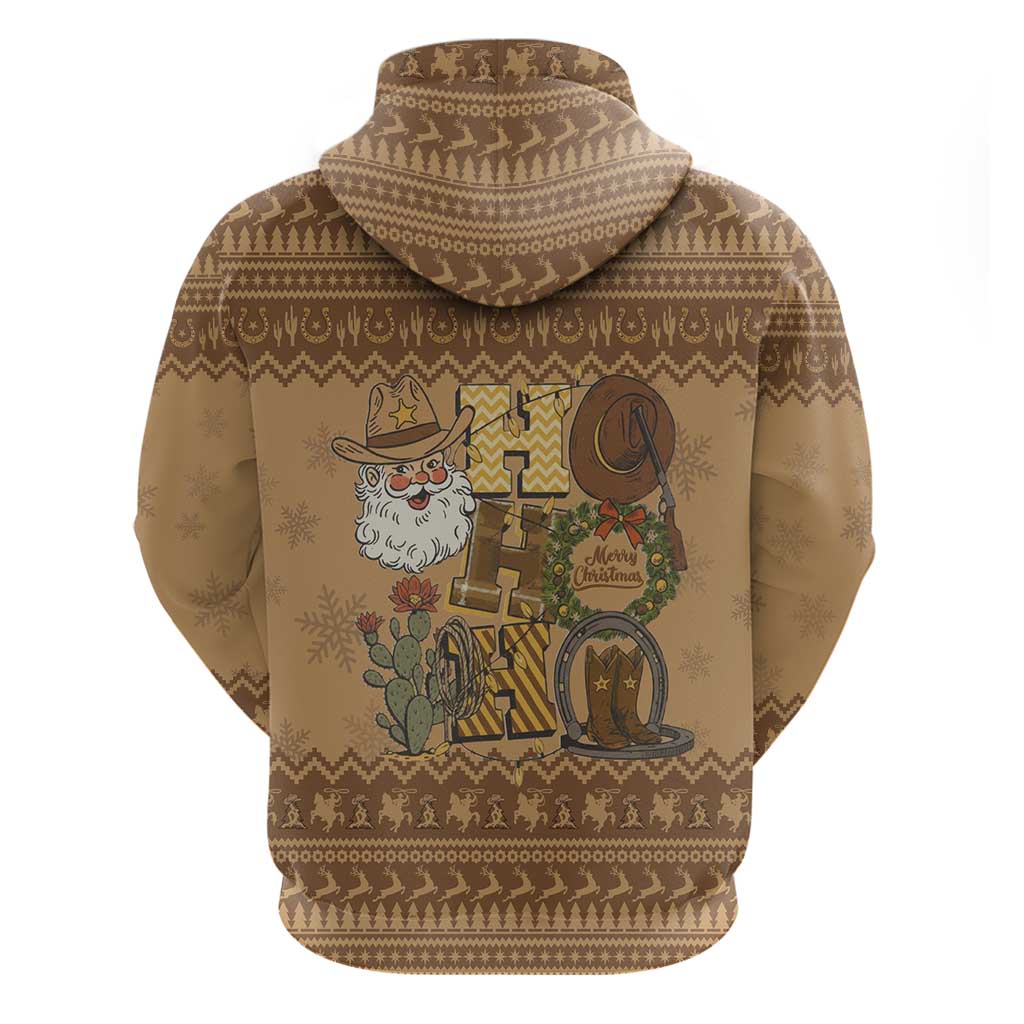 Western Cowboy Christmas Zip Hoodie Cowboy Santa Ho Ho Ho Retro - Wonder Print Shop