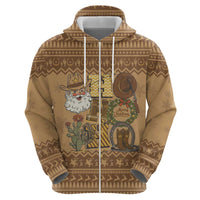 Western Cowboy Christmas Zip Hoodie Cowboy Santa Ho Ho Ho Retro - Wonder Print Shop