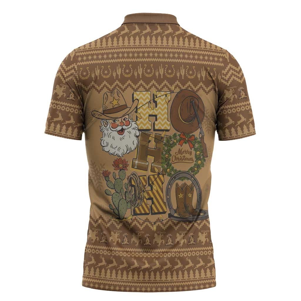 Western Cowboy Christmas Zipper Polo Shirt Cowboy Santa Ho Ho Ho Retro - Wonder Print Shop