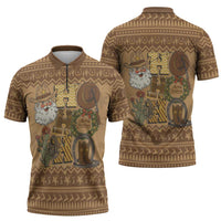 Western Cowboy Christmas Zipper Polo Shirt Cowboy Santa Ho Ho Ho Retro - Wonder Print Shop