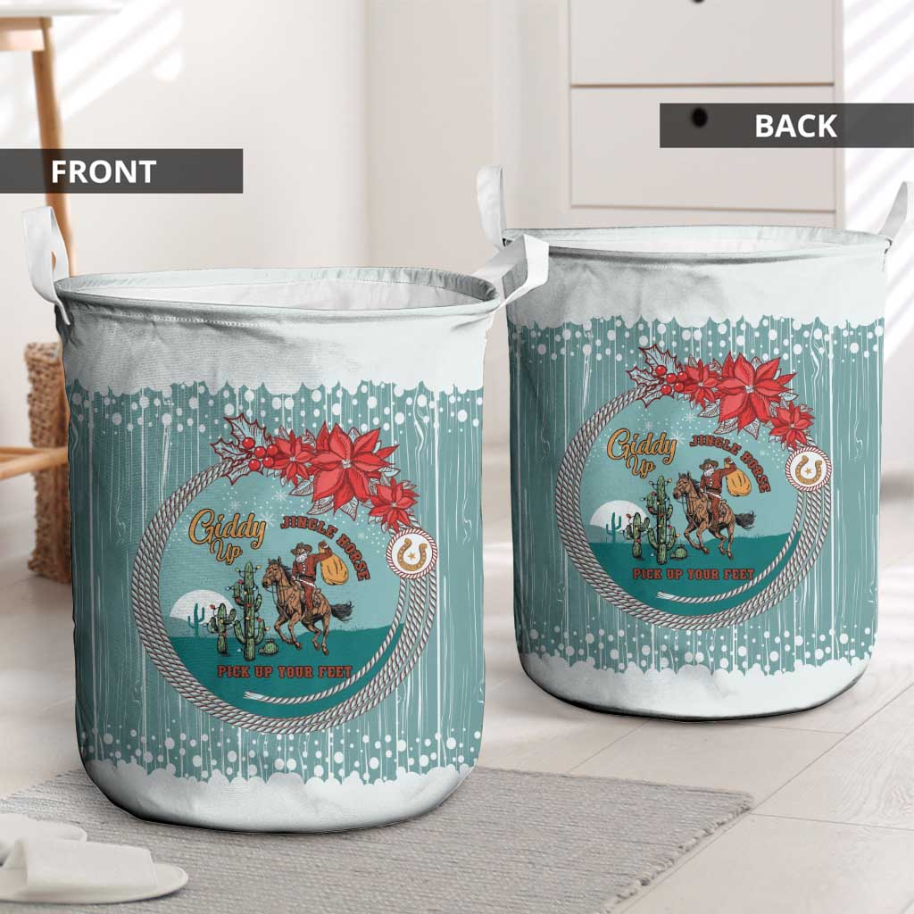 Cowboy Christmas Laundry Basket Giddy Up Jingle Horse Green Version - Wonder Print Shop