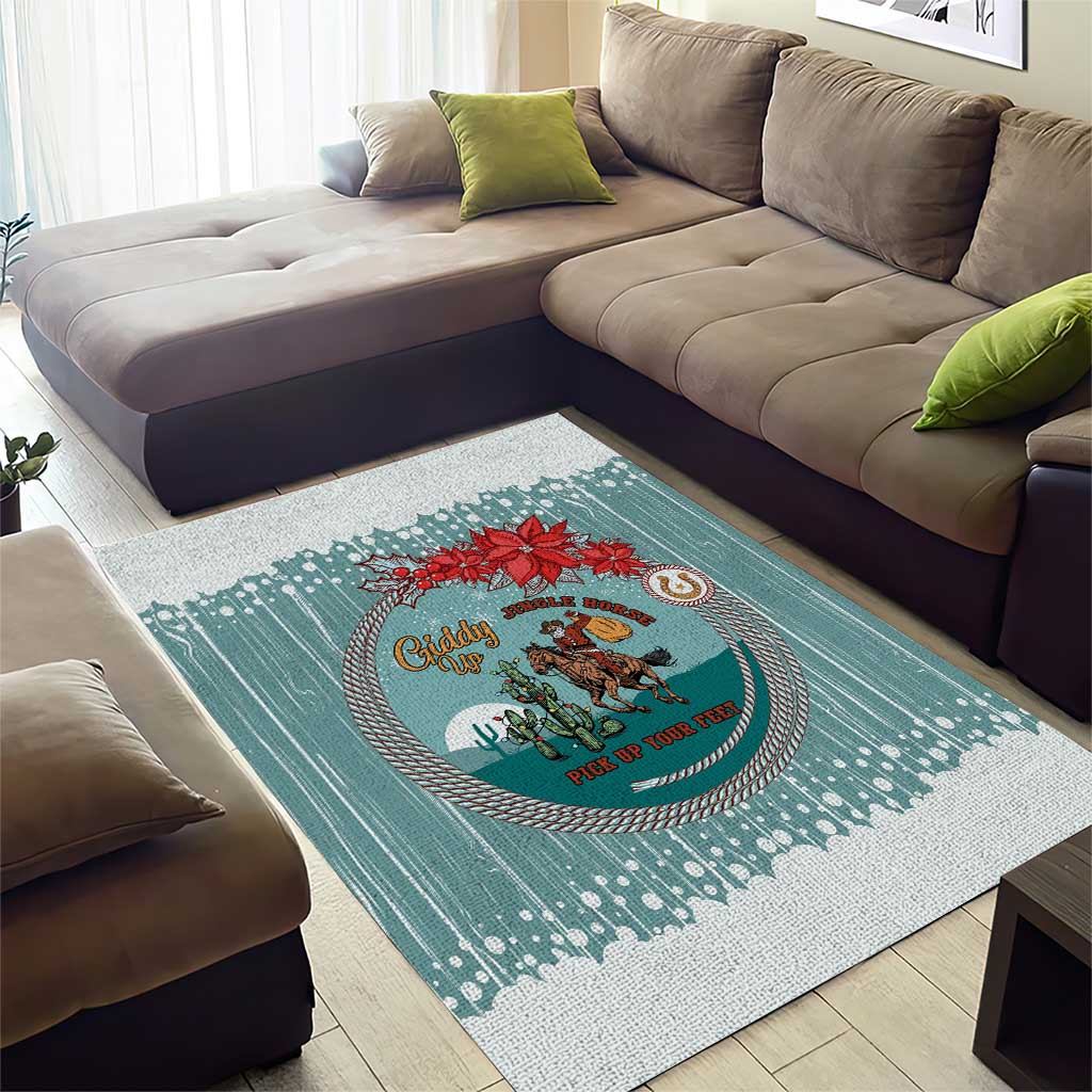 Cowboy Christmas Area Rug Giddy Up Jingle Horse Green Version - Wonder Print Shop