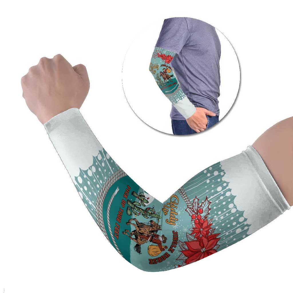 Cowboy Christmas Arm Sleeves Giddy Up Jingle Horse Green Version - Wonder Print Shop