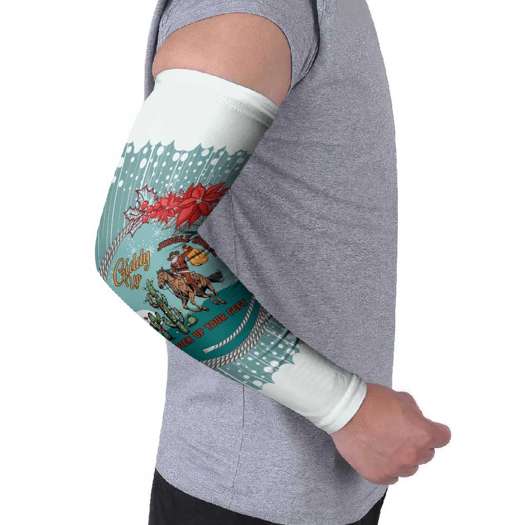 Cowboy Christmas Arm Sleeves Giddy Up Jingle Horse Green Version - Wonder Print Shop