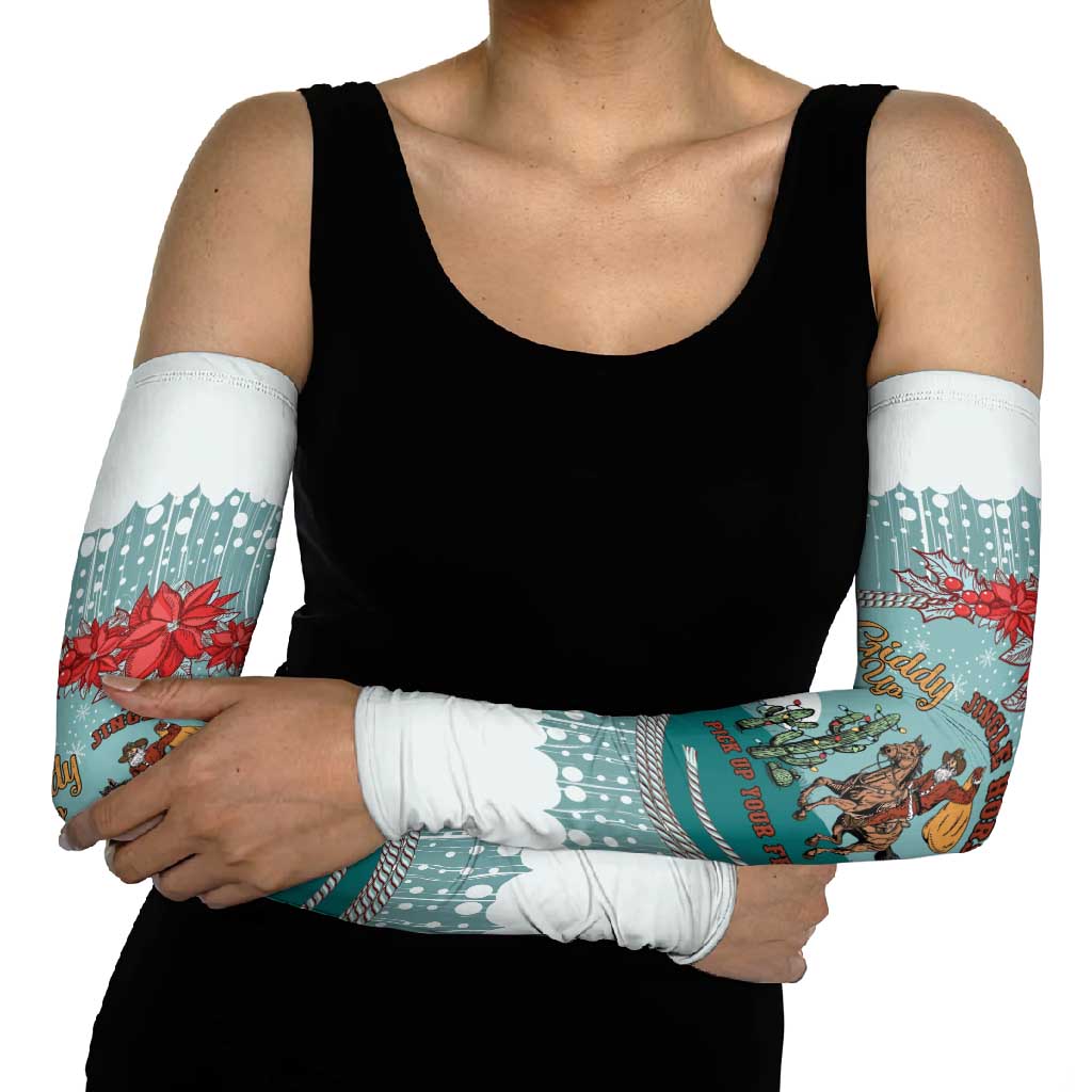 Cowboy Christmas Arm Sleeves Giddy Up Jingle Horse Green Version - Wonder Print Shop