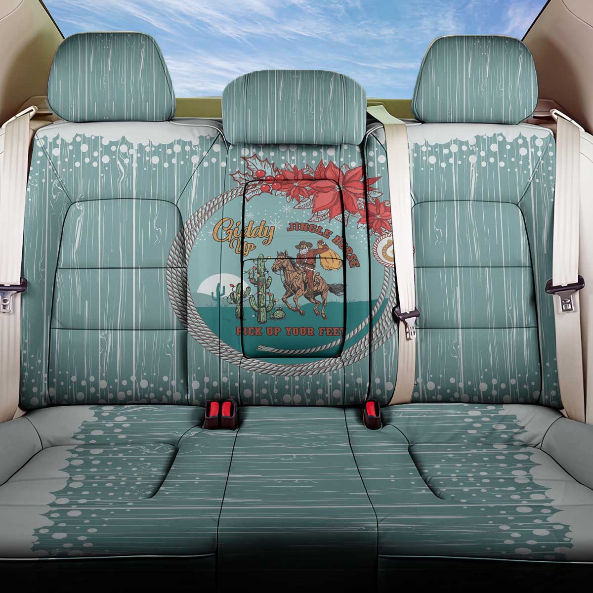 Cowboy Christmas Back Car Seat Cover Giddy Up Jingle Horse Green Version - Wonder Print Shop