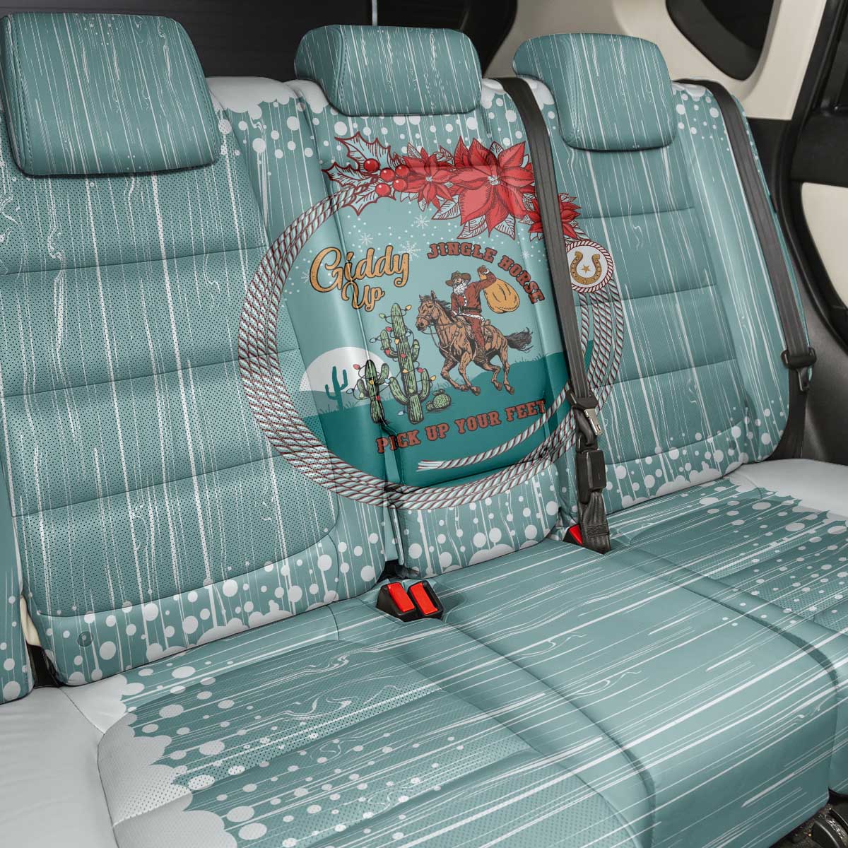Cowboy Christmas Back Car Seat Cover Giddy Up Jingle Horse Green Version - Wonder Print Shop